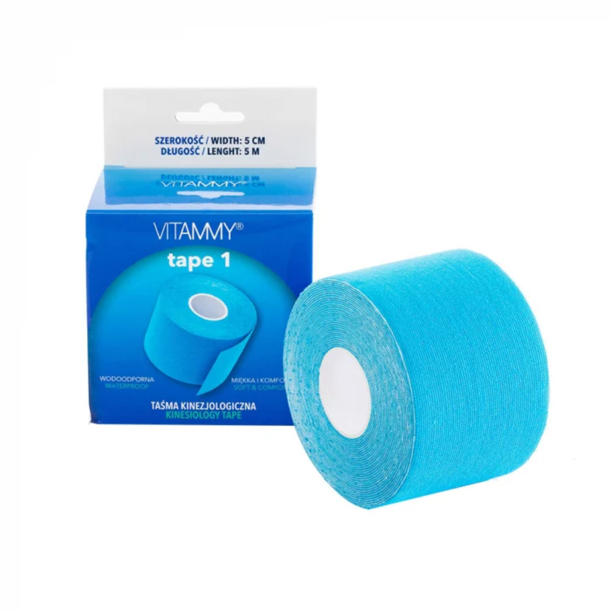 Banda Kinesiologica impermeabila Vitammy, colorata, 5 cm x 5 m - Albastru