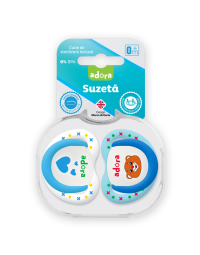 Suzeta din silicon, cu cutie de sterilizare, 0-6 luni, design baiat, 2 bucati, Adora 