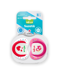 Suzeta din silicon, cu cutie de sterilizare, 0-6 luni, design fata, 2 bucati, Adora 