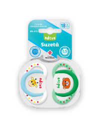 Suzeta din silicon, cu cutie de sterilizare, 18 luni +, design baiat, 2 bucati, Adora 