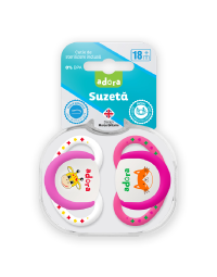 Suzeta din silicon, cu cutie de sterilizare, 18 luni +, design fata, 2 bucati, Adora 
