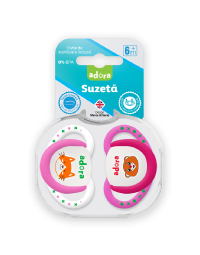 Suzeta din silicon, cu cutie de sterilizare, 6-18 luni, design fata, 2 bucati, Adora 