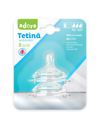 Tetina anticolici cu flux rapid, 6 luni+, 2 bucati, Adora 