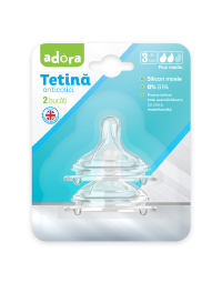 Tetina anticolici cu flux mediu, 3-6 luni, 2 bucati, Adora 