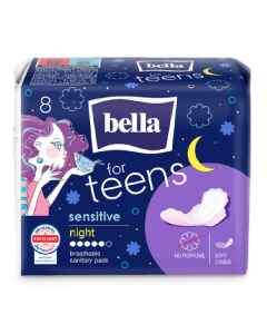 Absorbante igienice Teens Sensitive night, 8 bucati, Bella 