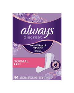Absorbante zilnice pentru incontinenta urinara Discreet Normal, 44 bucati, Always