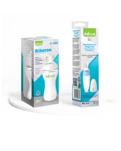 Pachet Adora Recipient cu lingurita si Biberon anticolici 3-6 luni, 260 ml