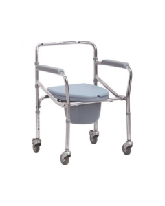 Scaun WC de camera, cu roti, fix si pliabil, crom