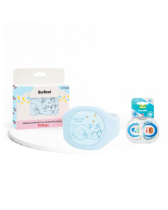 Set Confort Bebe Bleu cu centura Burticel si 2 suzete Adora