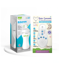 Set Emtator sunete albe EasyCare si Biberon anticolici Adora, 0-6 luni, 330 ml