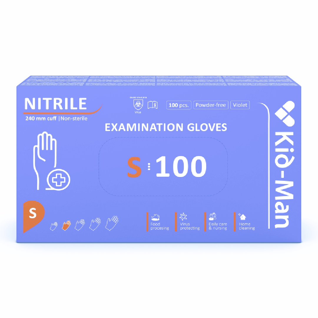 Manusi nitril nepudrate albastru violet S, 100 bucati, Kid-Man-M