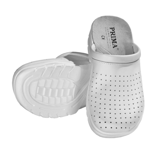 Saboti albi piele, perforati, talpa antiderapanta, marime 40