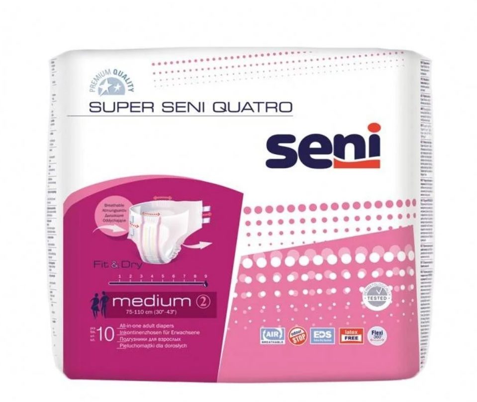 Super seni quatro medium 10 scutece adulti cu sistem inchis