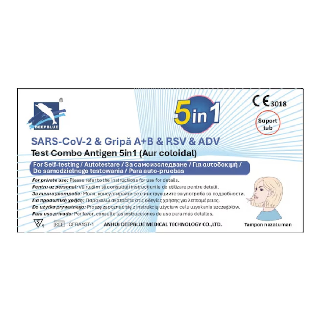 Test Rapid Antigen Combo 5in1, Gripa A+B/ Covid19/ RSV/ ADV, 1 bucata, Deepblue