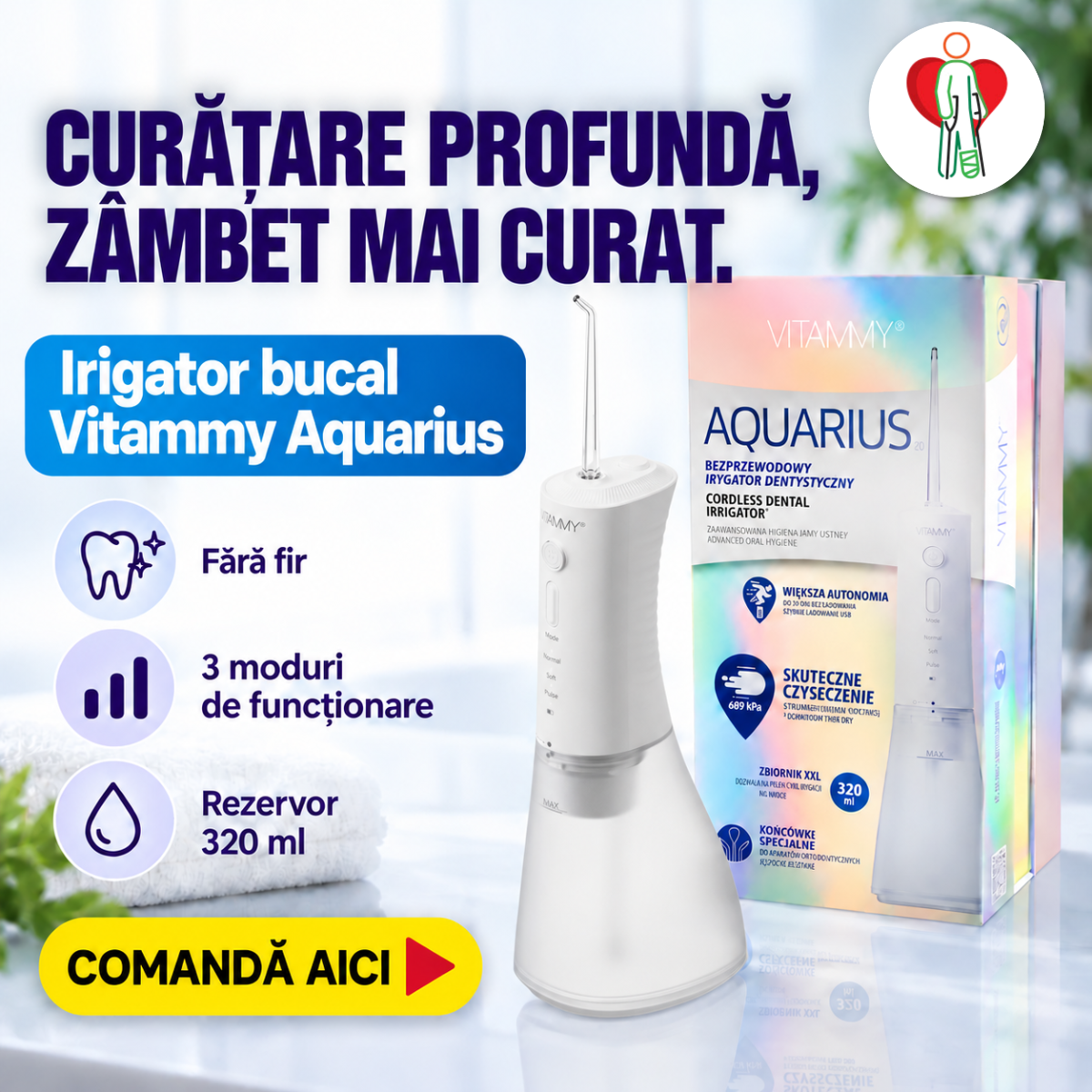 Irigator oral/ dus bucal Vitammy Aquarius, Alb Irigator oral/ dus bucal Vitammy Aquarius, Alb