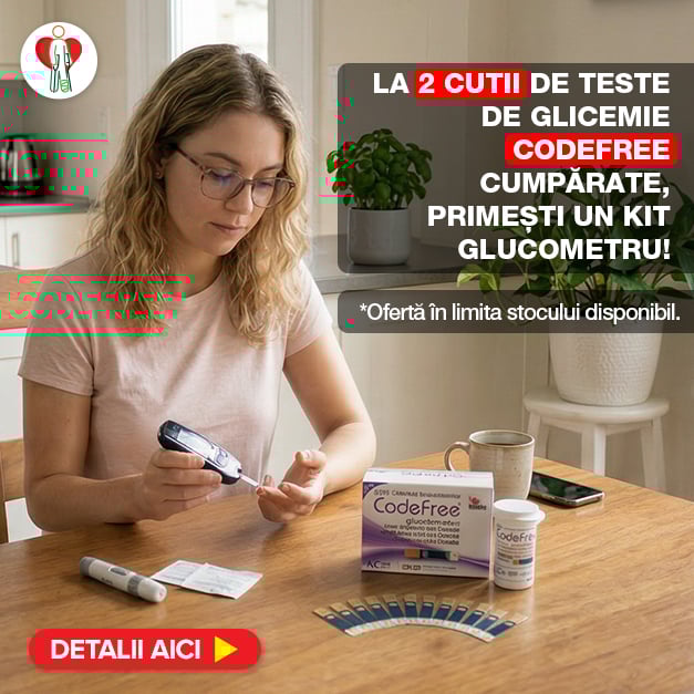 La 2 cutii de teste de glicemie Codefree cumparate, primesti un kit glucometru