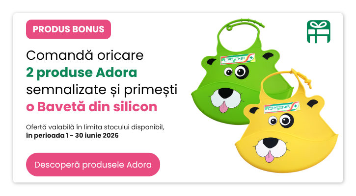 Comandă oricare  2 produse Adora semnalizate și primești o Bavetă din silicon