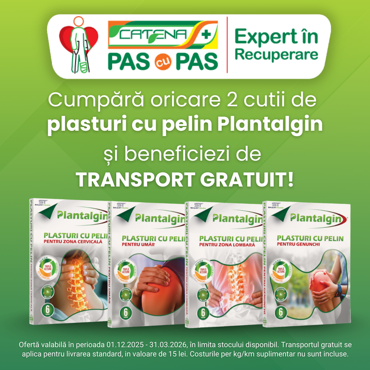 Cumpara oricare 2 cutii de plasturi Plantalgin si beneficiezi de transport gratuit