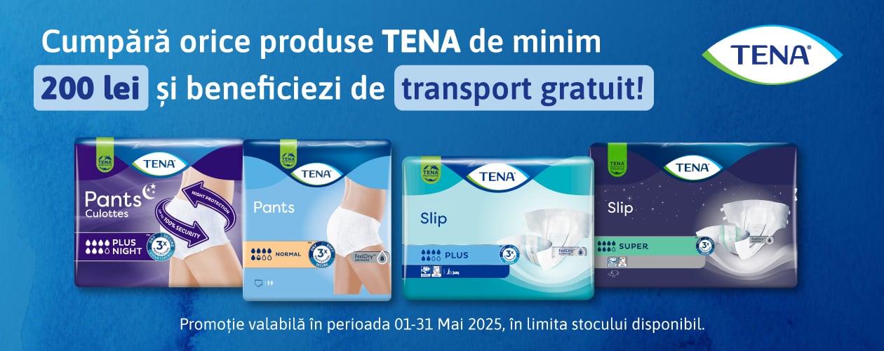 Cumpara orice produse TENA de minim 200 lei si beneficiezi de transport gratuit
